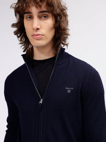 Gant Men Navy Blue Solid Full Sleeves Sweater