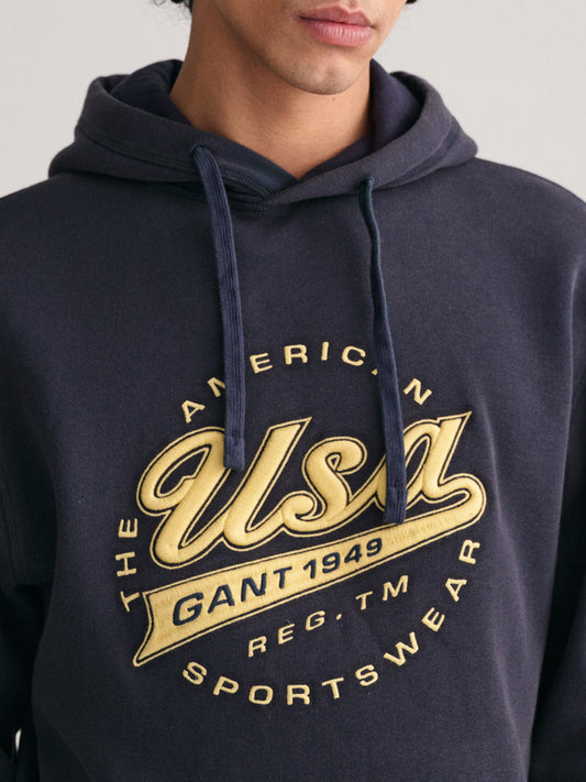 Gant Men Blue Printed Hooded Sweatshirt