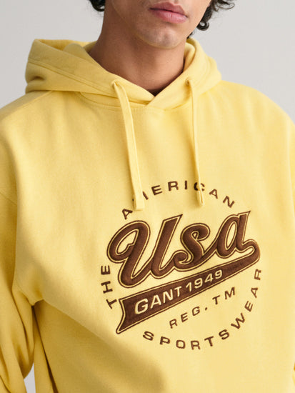 Gant Men Yellow Printed Hooded Sweatshirt