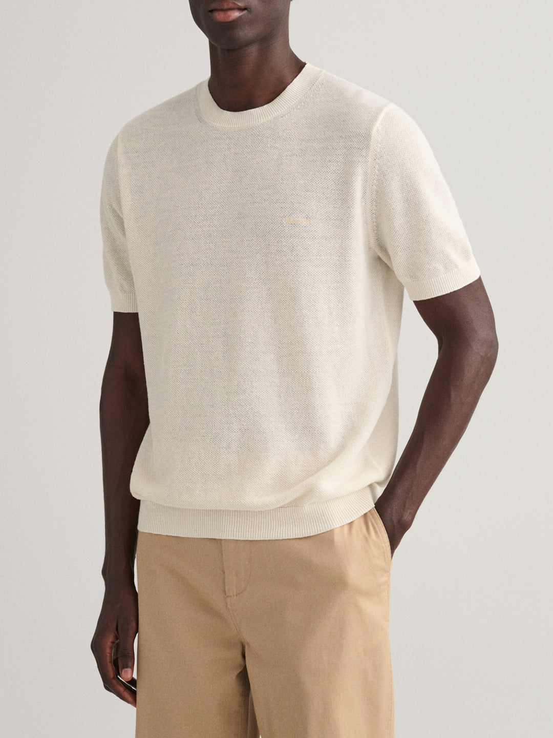 Gant Men Cream Solid Round Neck Sweater