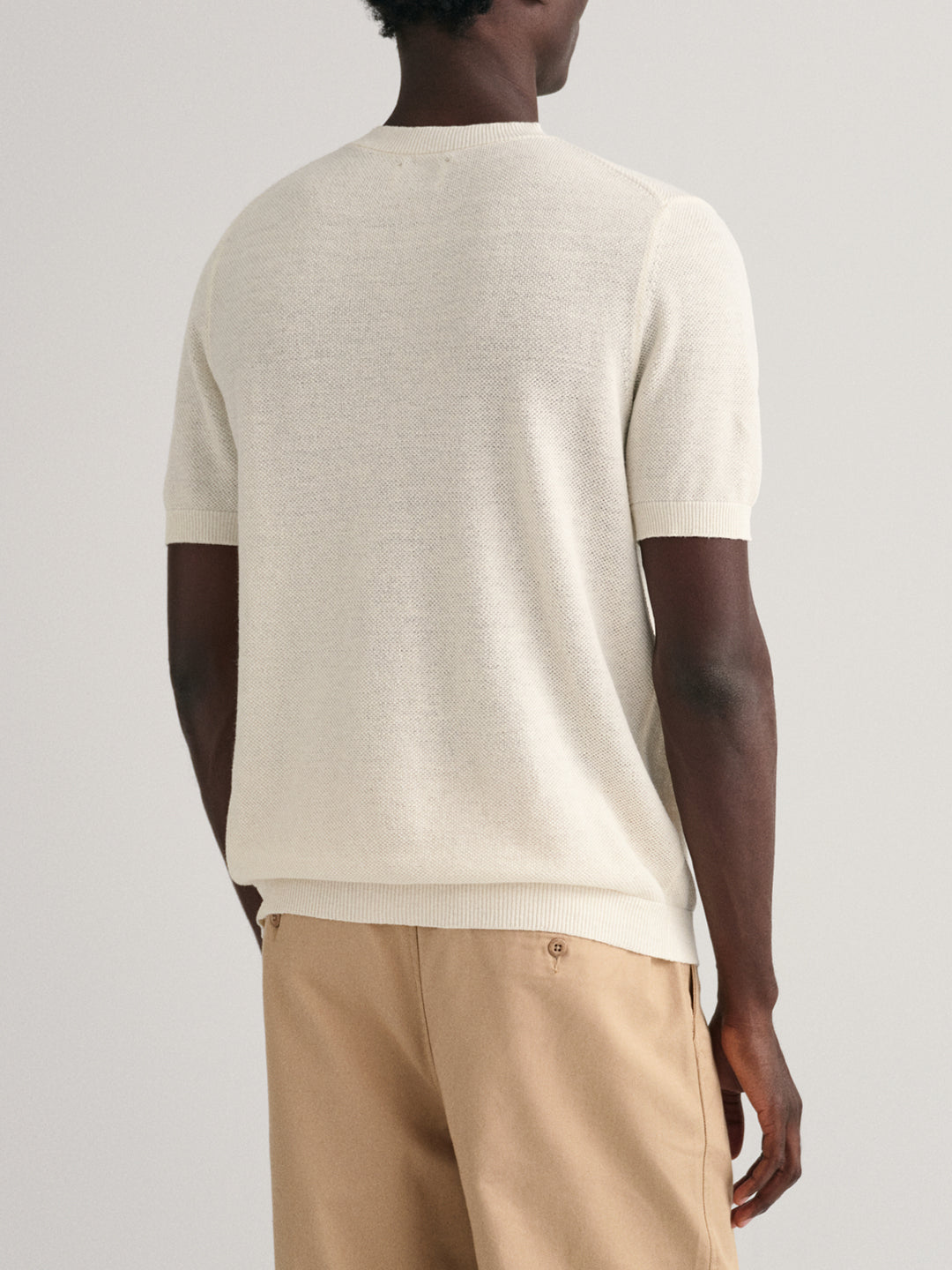 Gant Men Cream Solid Round Neck Sweater