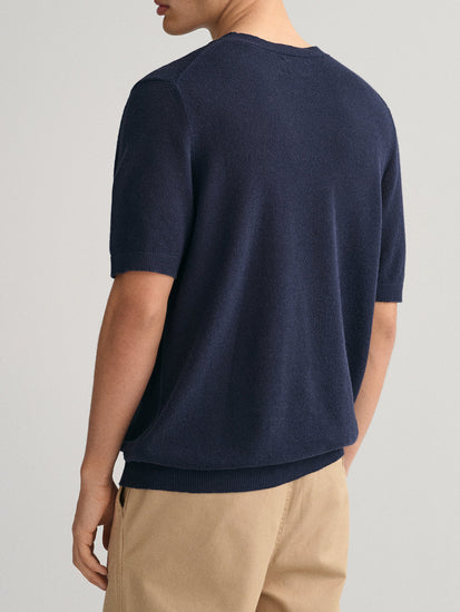 Gant Men Blue Solid Round Neck Sweater