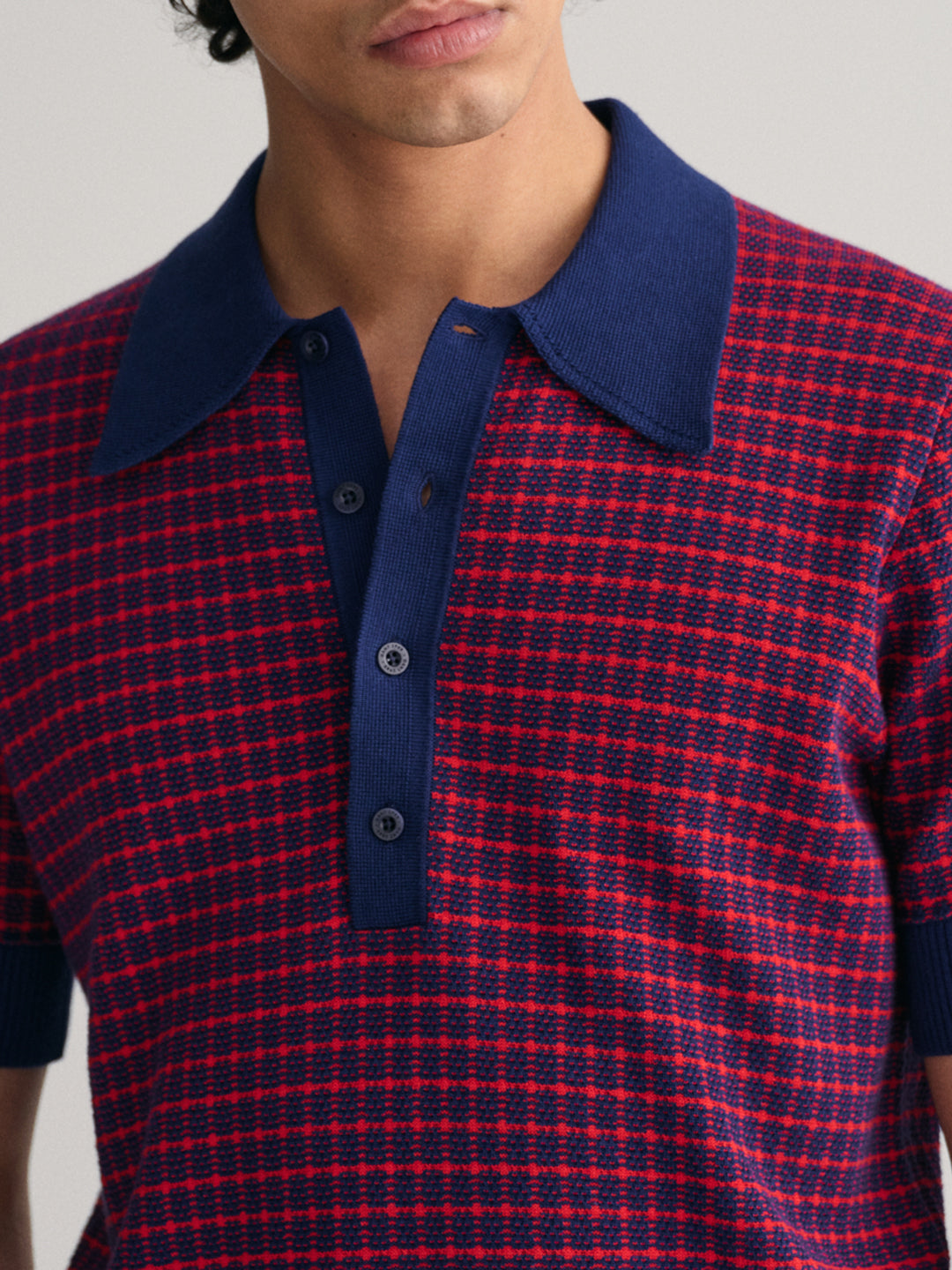 Gant Men Blue Checked Polo Sweater