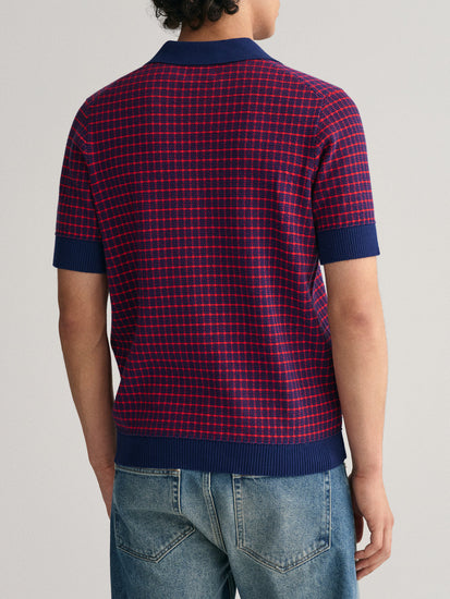 Gant Men Blue Checked Polo Sweater