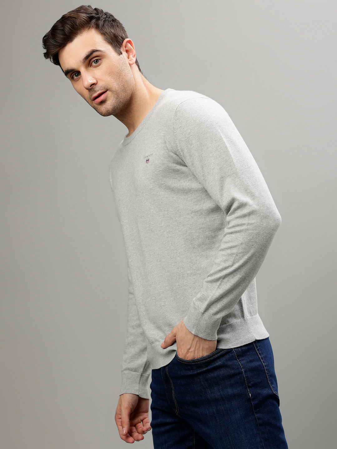 Gant Men Solid Round Neck Long Sleeves Sweater - Main Image