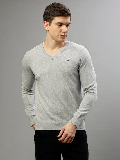 Shop Gant Men Solid V Neck Long Sleeves Sweater GANT India