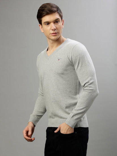 Gant Men Solid V Neck Long Sleeves Sweater