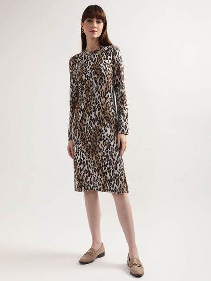 Gant Brown  Black Animal Sheath Dress