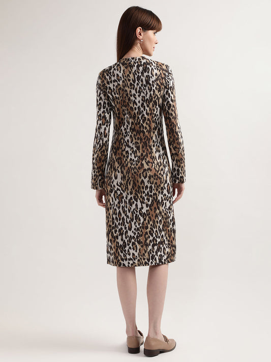 Gant Brown  Black Animal Sheath Dress