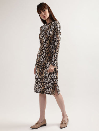 Gant Brown  Black Animal Sheath Dress