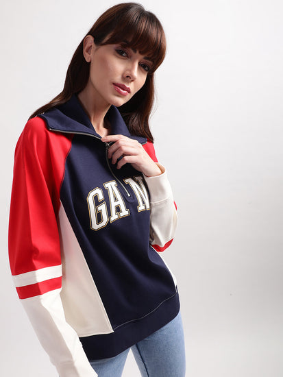 Gant Women Blue Printed Cotton Sweatshirt