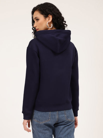 Gant Women Blue Printed Typography Hooded Sweatshirt