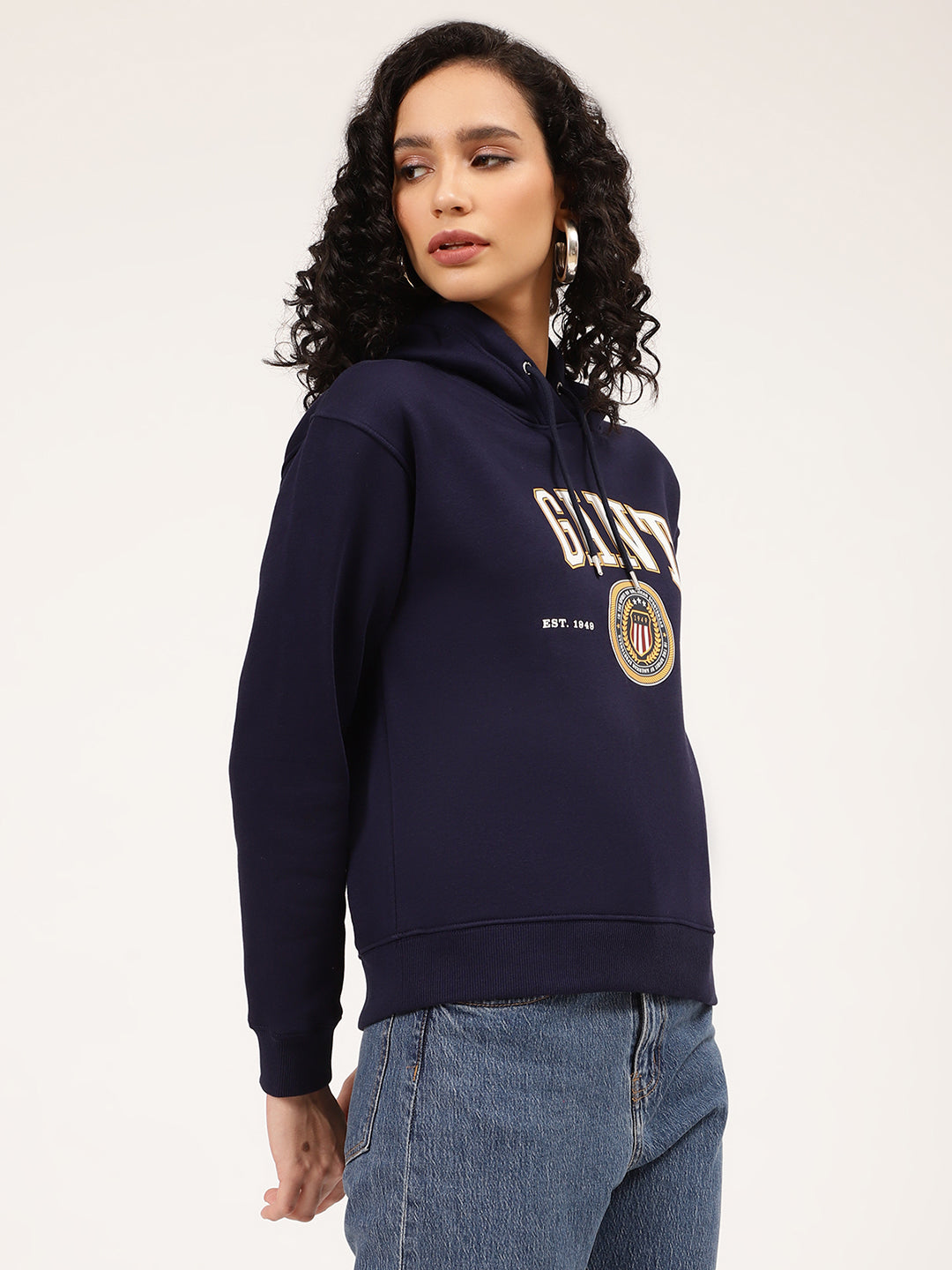 Gant Women Blue Printed Typography Hooded Sweatshirt