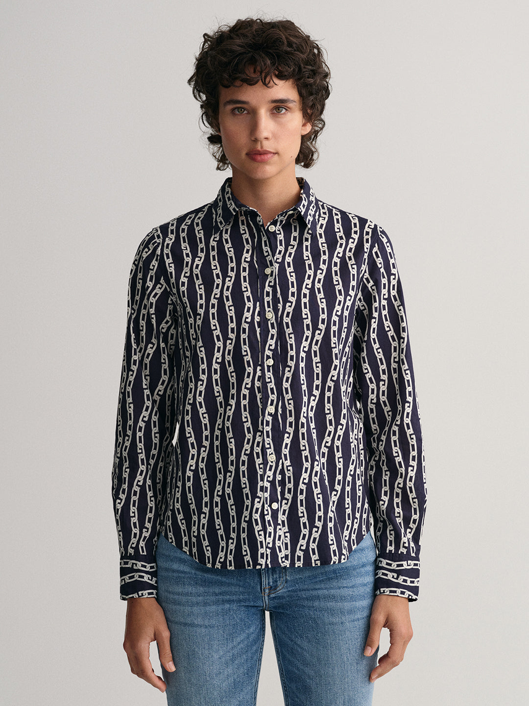 Gant Evening Blue Preppy Chain Print Regular Fit Shirt