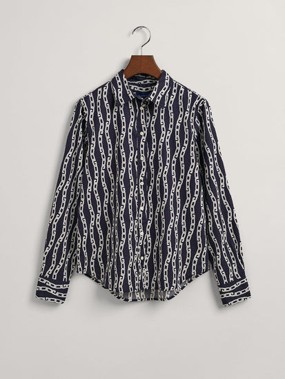 Gant Evening Blue Preppy Chain Print Regular Fit Shirt