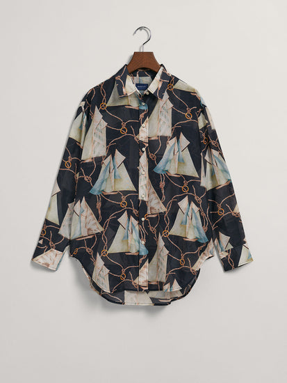 Gant Evening Blue Preppy Sailing Print Relaxed Fit Shirt