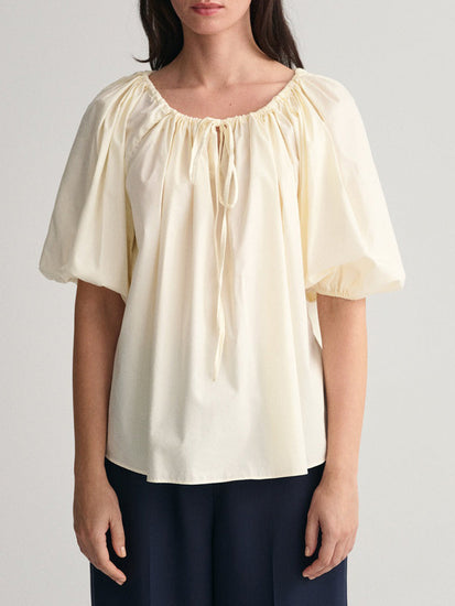 Gant Round Neck Puff Sleeves Cotton Top