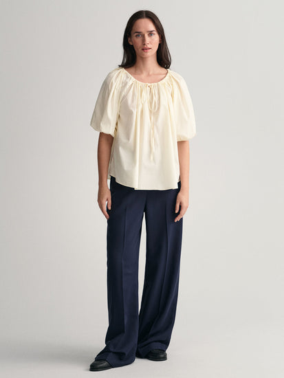 Gant Round Neck Puff Sleeves Cotton Top