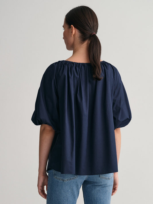 Gant Round Neck Puff Sleeves Cotton Top