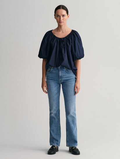 Gant Round Neck Puff Sleeves Cotton Top