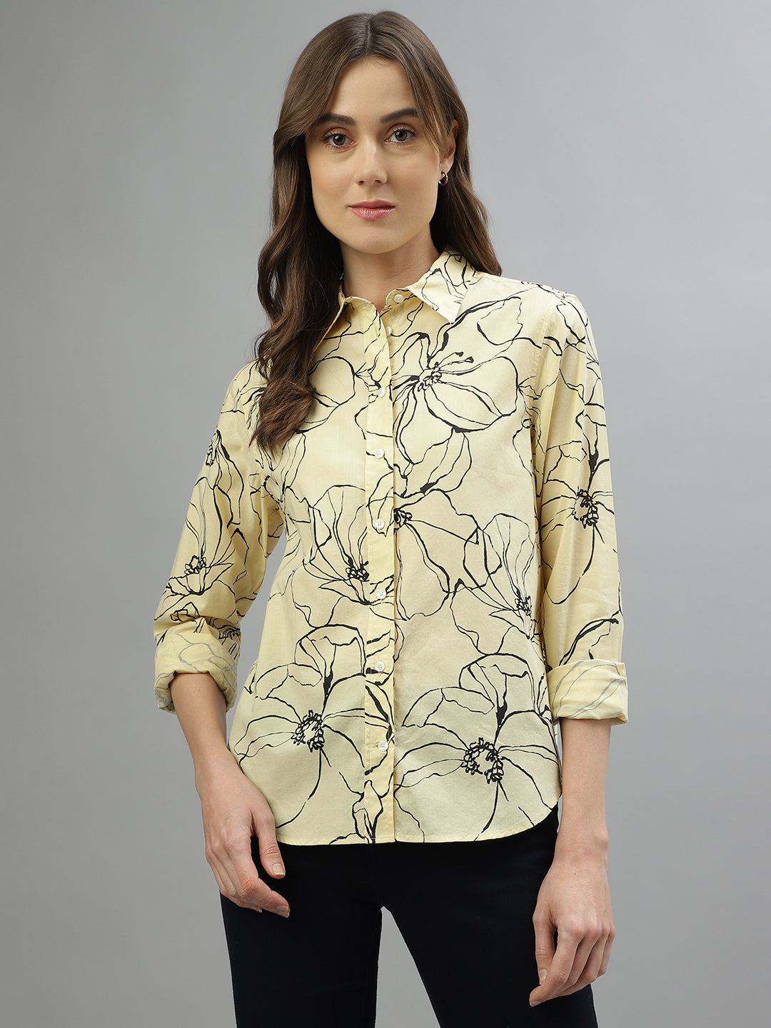 Gant Light Yellow Fashion Printed Regular Fit Shirt