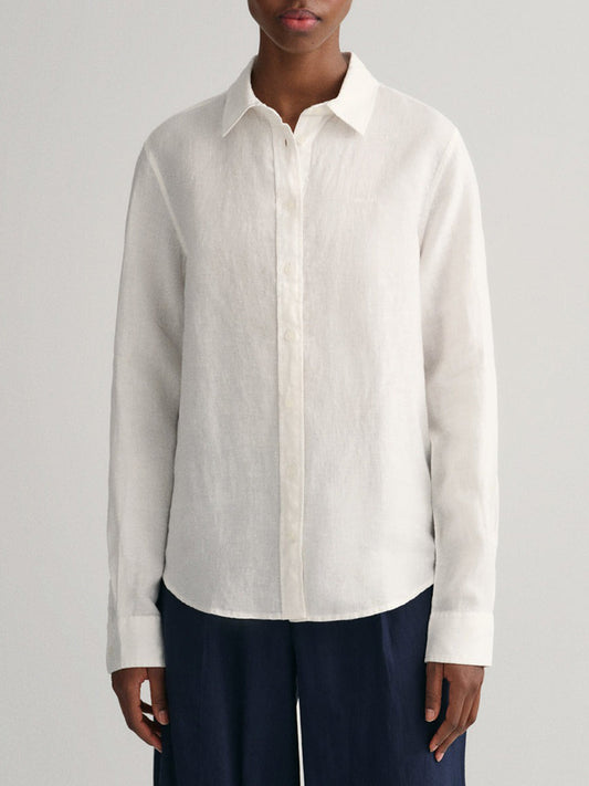 Gant White Preppy Regular Fit Linen Shirt