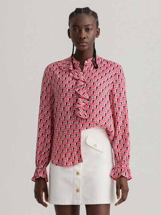 Gant Rose Printed Geometric Flounce Regular Fit Shirt