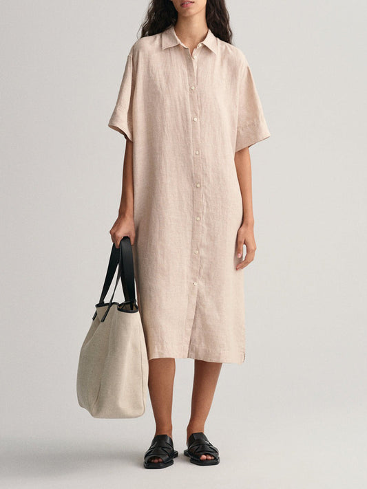 Gant Waist Tie-Up Linen Shirt Midi Dress