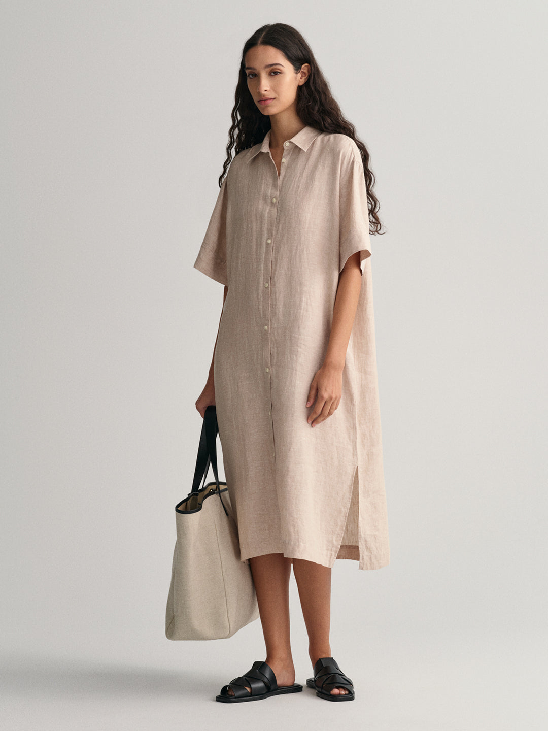 Gant Waist Tie-Up Linen Shirt Midi Dress