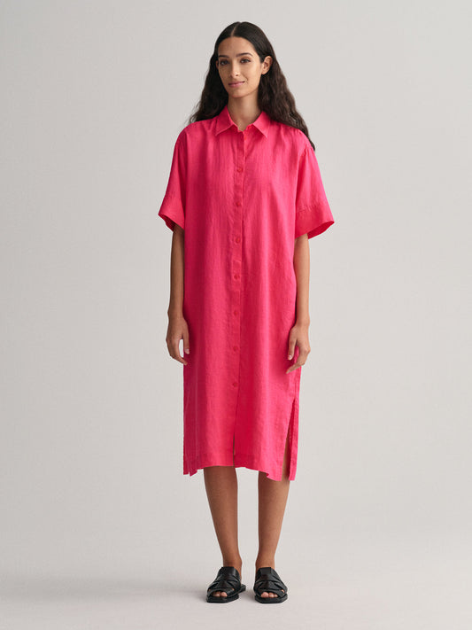 Gant Waist Tie-Up Linen Shirt Midi Dress