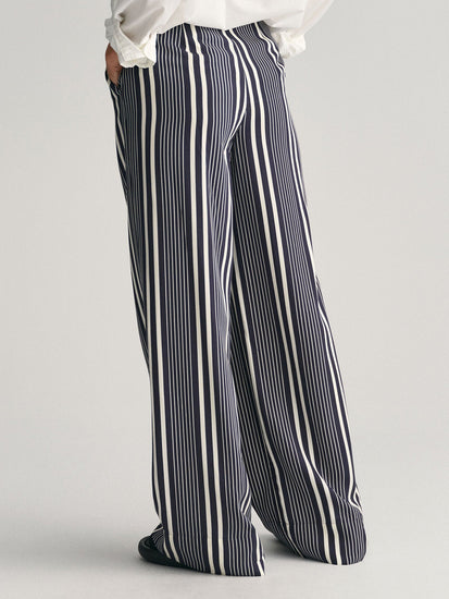 Gant Women Blue Striped Mid-Rise Regular Fit Parallel Trouser