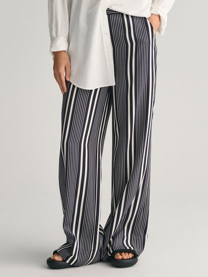 Gant Women Blue Striped Mid-Rise Regular Fit Parallel Trouser