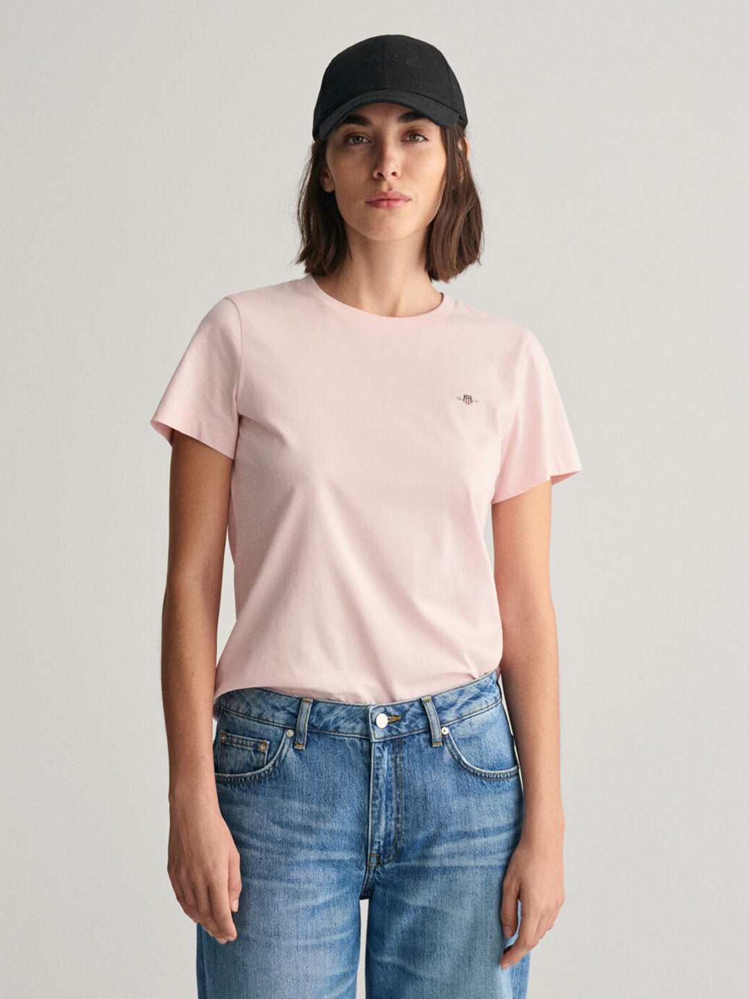 Gant Women Pink Solid Round Neck Short Sleeves T-shirt