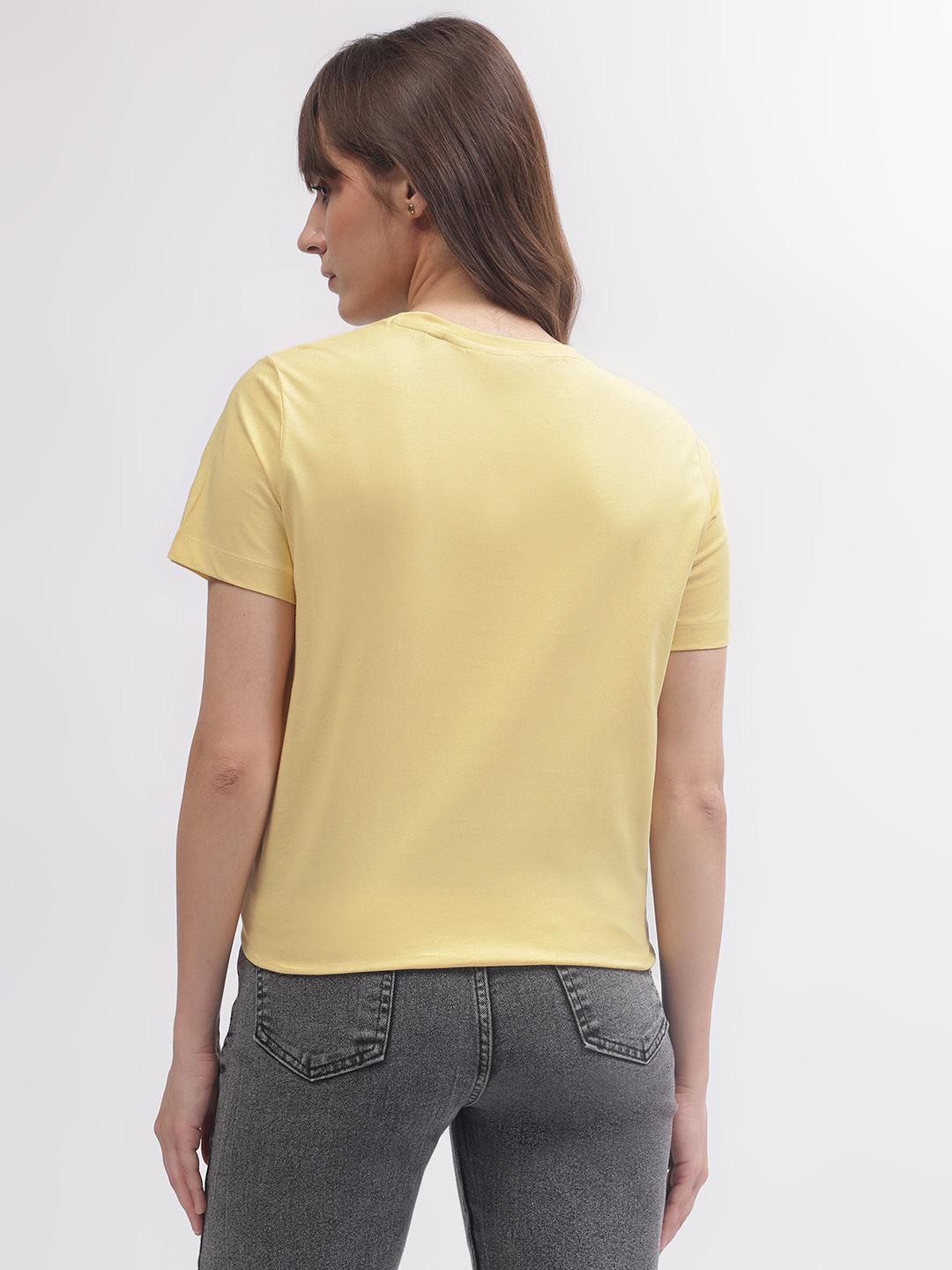 Gant Women Yellow Solid Round Neck Short Sleeves T-shirt