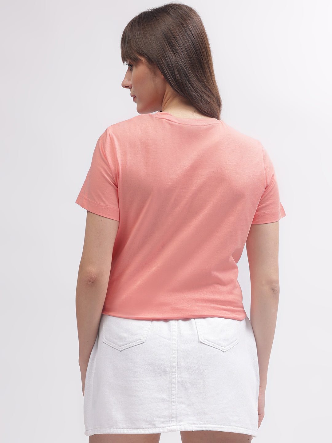 Gant Women Pink Solid Round Neck Short Sleeves T-shirt