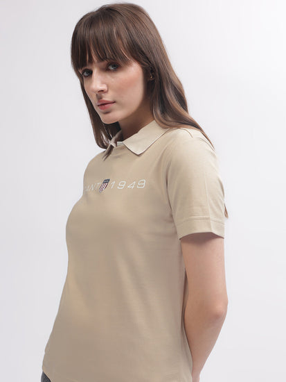 Gant Women Brown Solid Round Neck Short Sleeves T-shirt