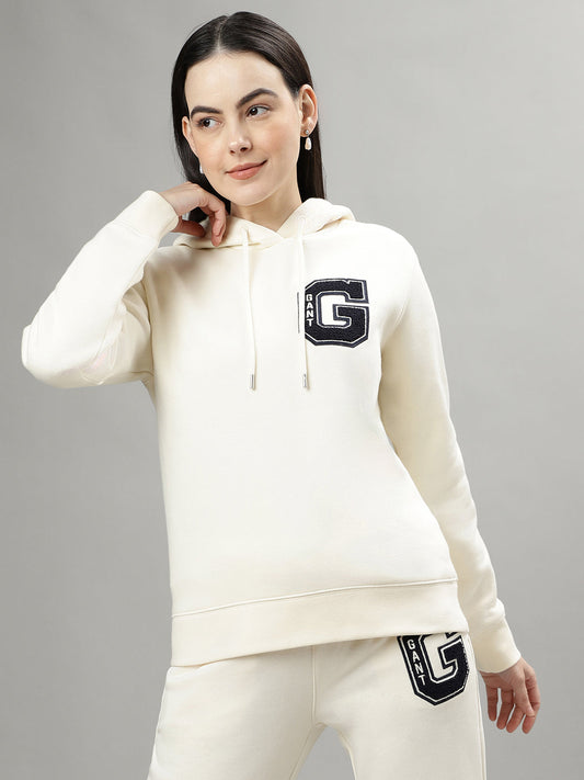 Gant Women Cream Solid Hooded Long Sleeves Sweatshirts