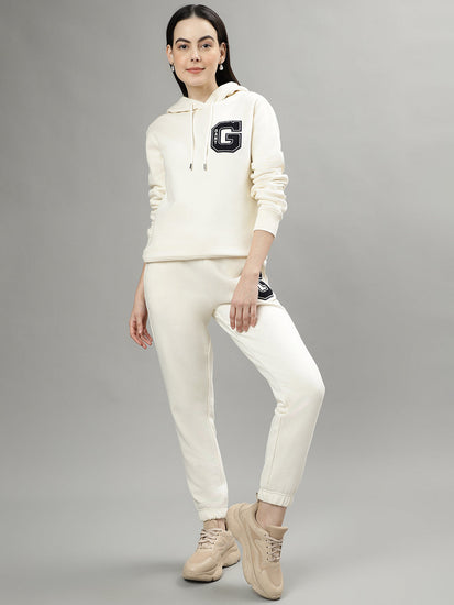 Gant Women Cream Solid Hooded Long Sleeves Sweatshirts