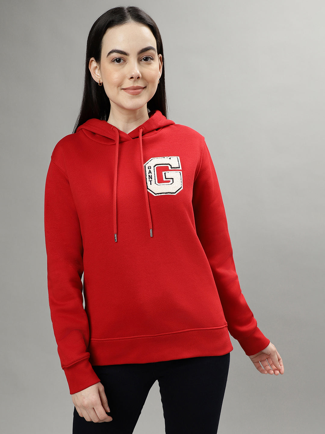 Gant Women Red Solid Hooded Long Sleeves Sweatshirts