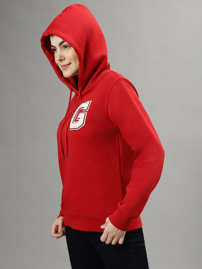 Gant Women Red Solid Hooded Long Sleeves Sweatshirts