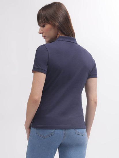 Gant Women Navy Blue Solid Polo Short Sleeves T-shirt