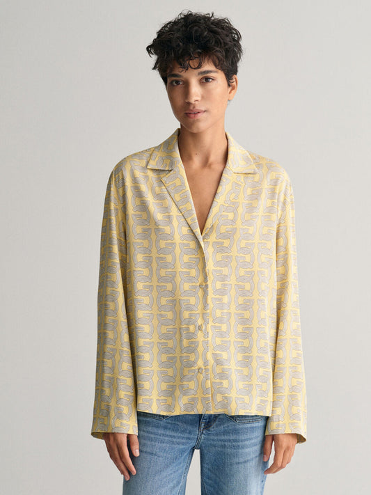 Gant Women Yellow Printed Cuban Collar Full Sleeves Shirt