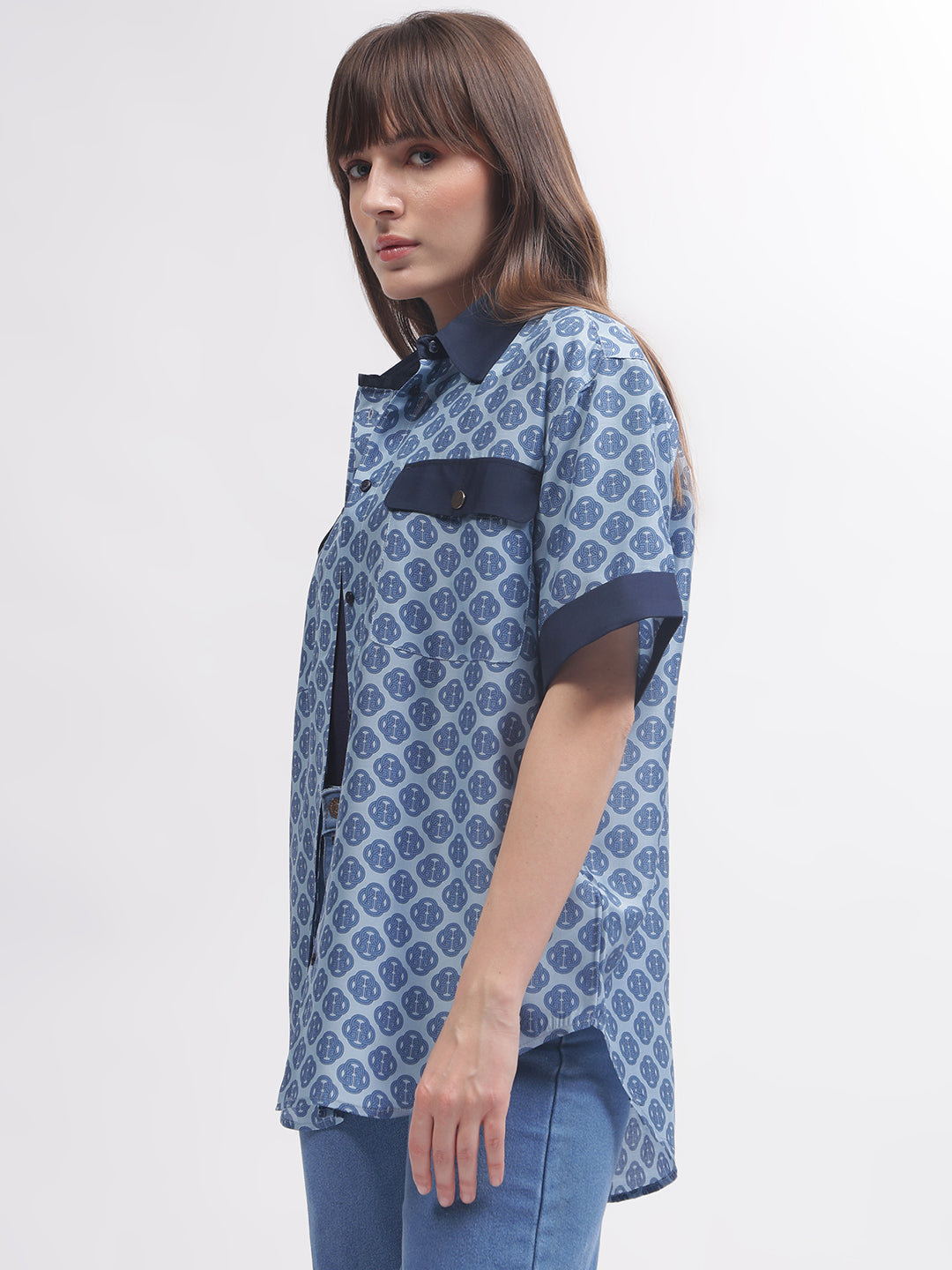 Gant Women Blue Printed Short Sleeves Shirt