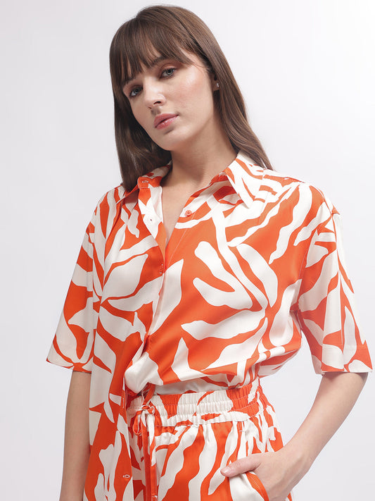 Gant Women Orange Printed Short Sleeves Shirt