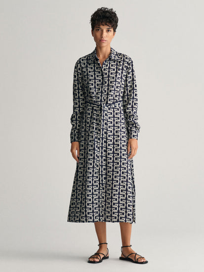 Gant Women Navy Blue Printed Shirt Collar Full Sleeves Dress