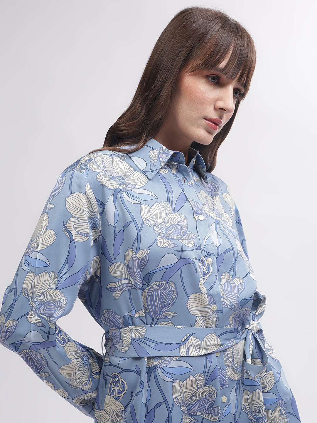 Gant Women Blue Printed Shirt Collar Full Sleeves Dress