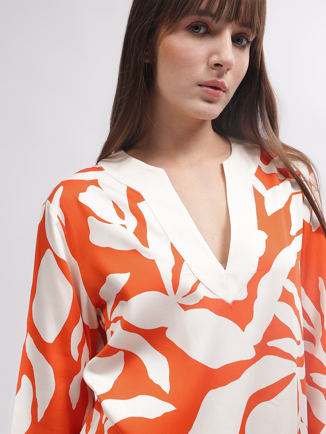 Gant Women Orange Printed V Neck 3/4th Sleeves Dress