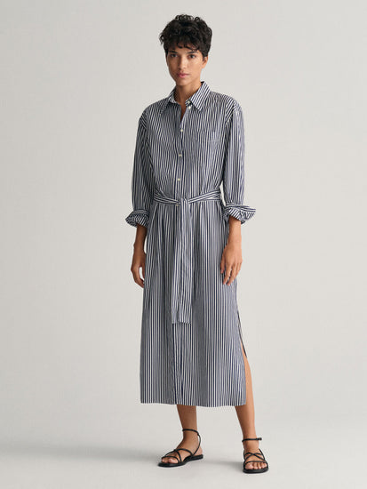 Gant Women Blue Striped Shirt Collar Full Sleeves Dress