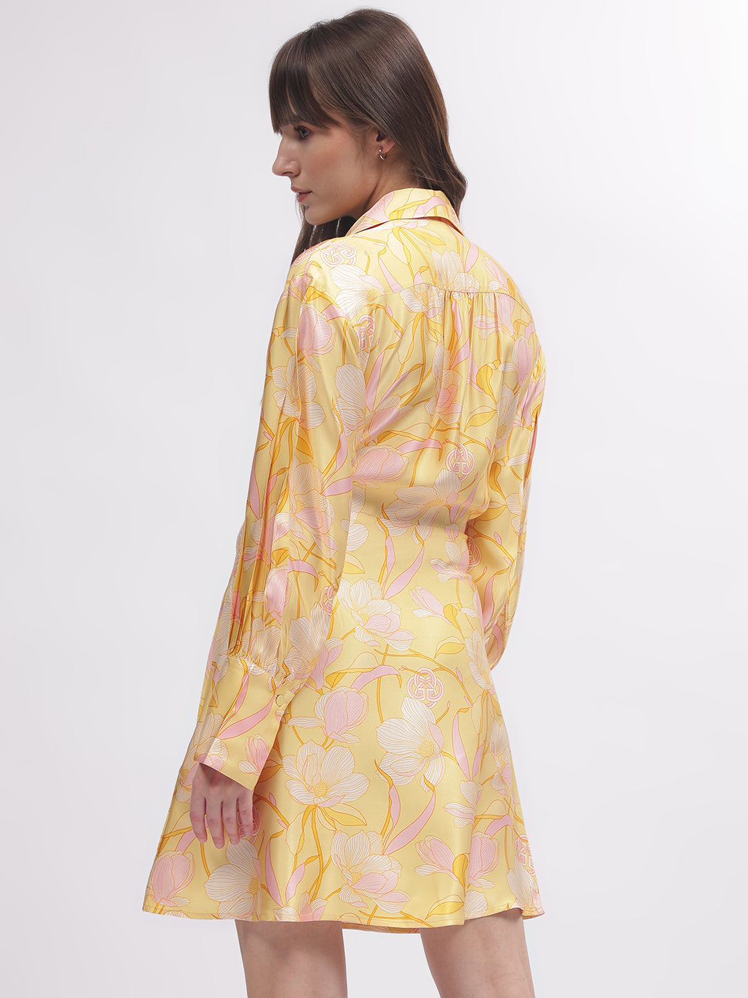 Gant Women Yellow Printed Shirt Collar Full Sleeves Dress