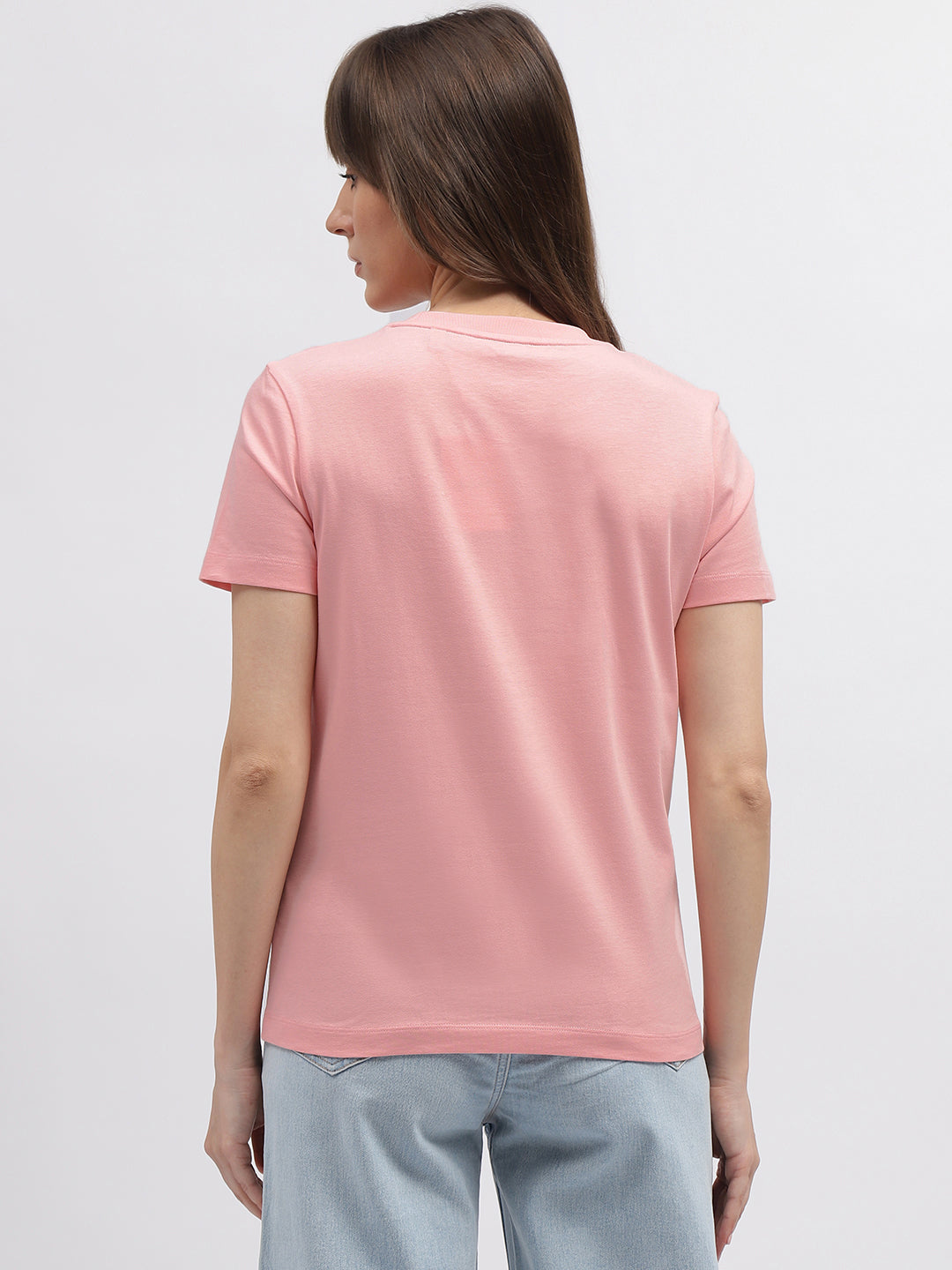 Gant Women Pink Solid Round Neck Short Sleeves T-Shirt